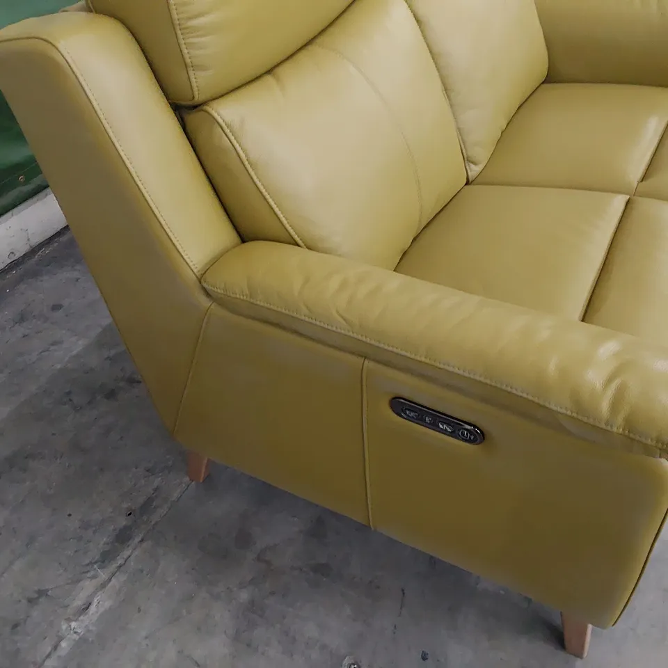 DESIGNER POWER RECLINING TWO SEATER SOFA GOLDEN GREEN LEATHER 