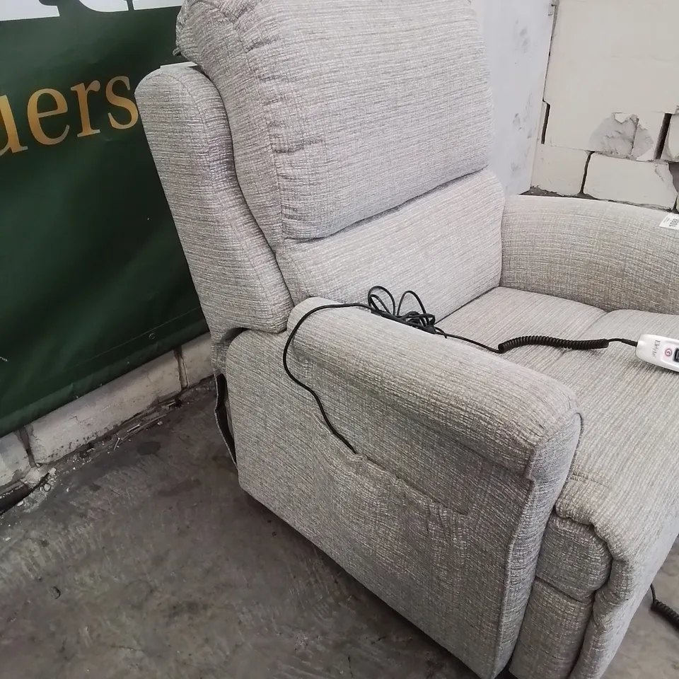 QUALITY BRITISH DESIGNER G PLAN POWER RISE & RECLINING EASY CHAIR LIGHT GREY FABRIC 