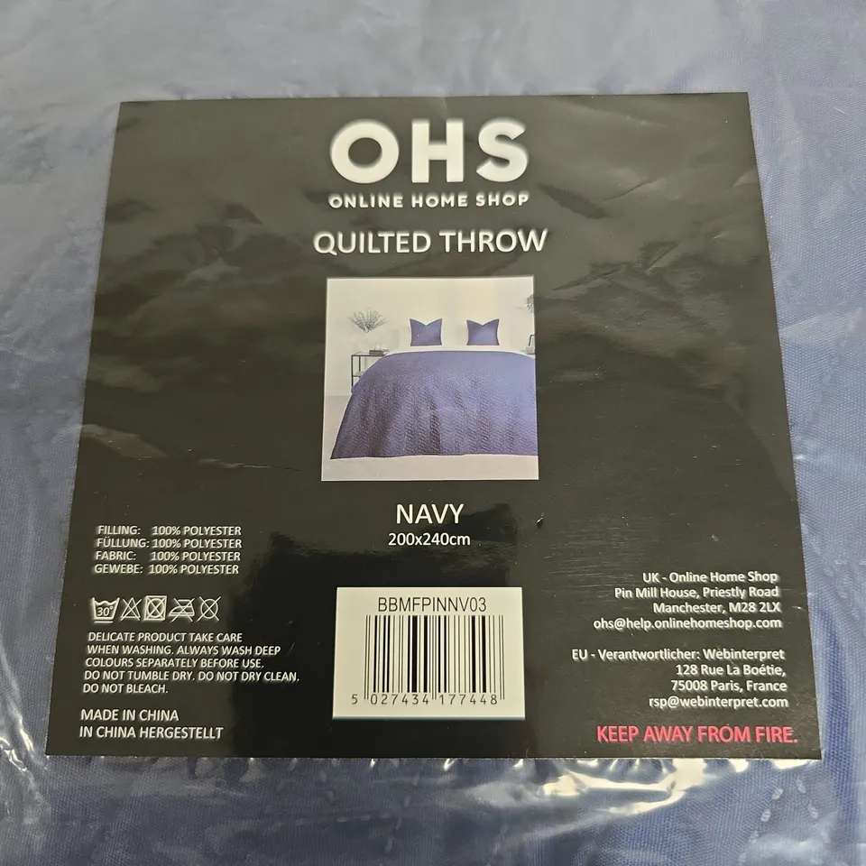 BAGGED OHS QUILTED THROW – NAVY, 200X240CM