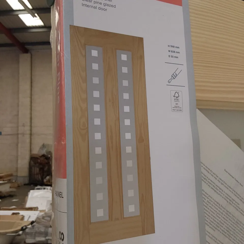 CLEAR PINE VERTICAL 2 PANEL GLAZED INTERNAL DOOR 1981 × 838mm