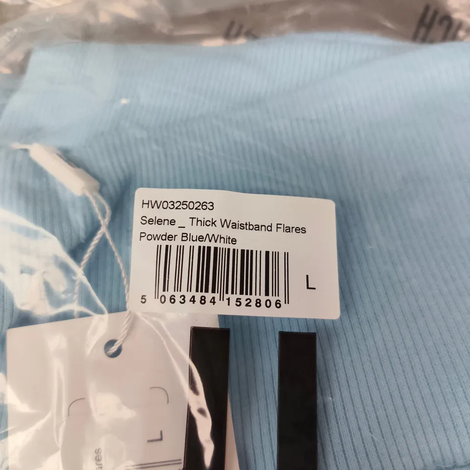 HOODRICH SELENE THICK WAISTBAND FLARES – POWDER BLUE/WHITE, SIZE L
