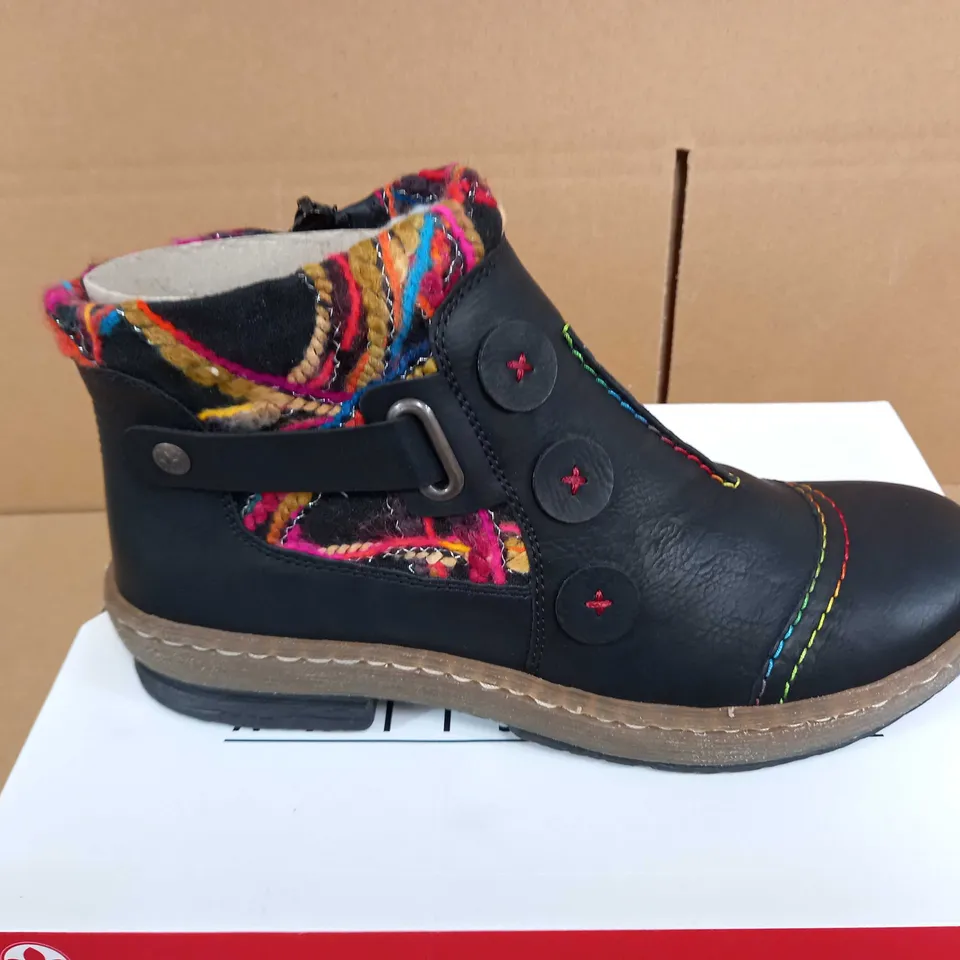 RIEKER CUFF BLACK ANKLE BOOTS - SIZE 6