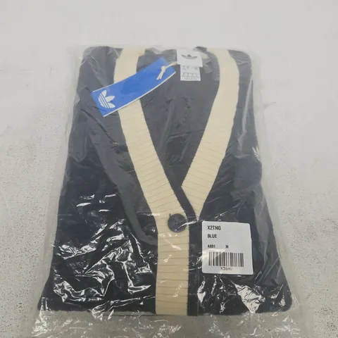 ADIDAS CARDIGAN – NAVY WITH CREAM STRIPES, UK M