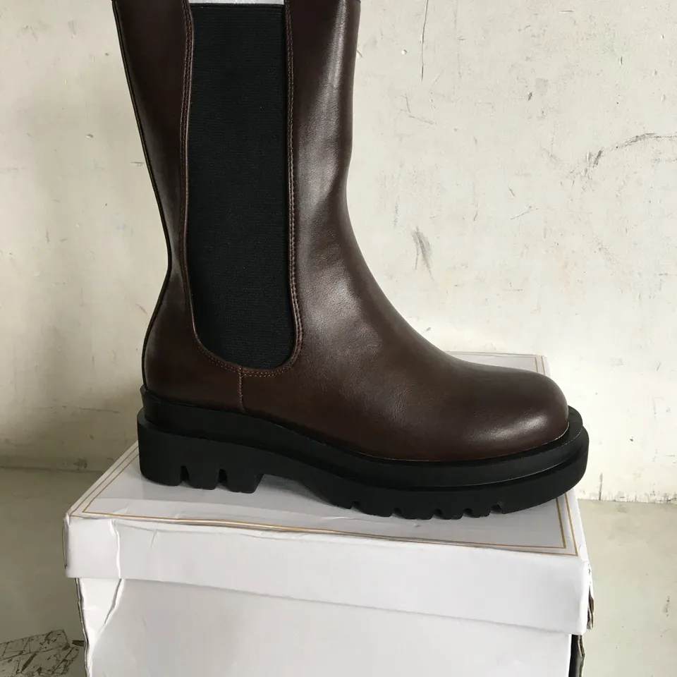 BOXED PAIR OF SIZE 37 JOIA BROWN FAUX LEATHER BOOTS