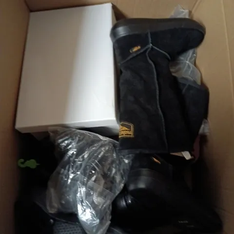 BOX OF APPROXIMATELY 12 PAIRS OF ASSORTED SHOES IN VARIOUS COLOUR, STYLES AND SIZES