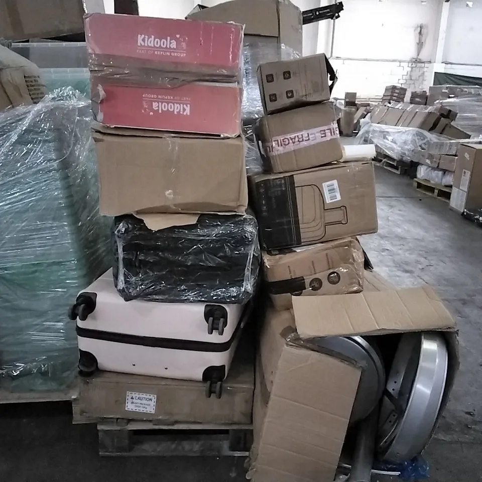 PALLET OF ASSORTED PRODUCTS AND HOUSEHOLD GOODS TO INCLUDE;BABY SEAT,SUITCASE,PLAYPEN