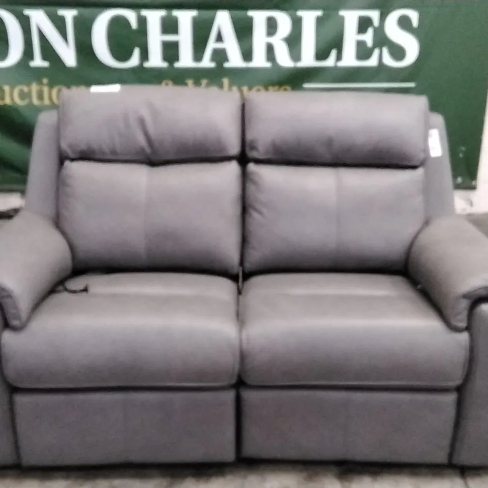 QUALITY BRITISH DESIGNER G PLAN MANUFACTURED ELLIS SMALL SOFA ELECTRIC RECLINER DBL  - TEXAS CHARCOAL LEATHER