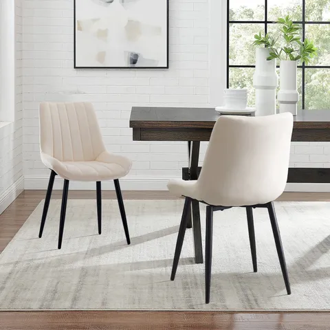 BOXED PAIR OF CREAM SOFT VELVET FABRIC UPHOLSTERED DINING/SIDE CHAIRS