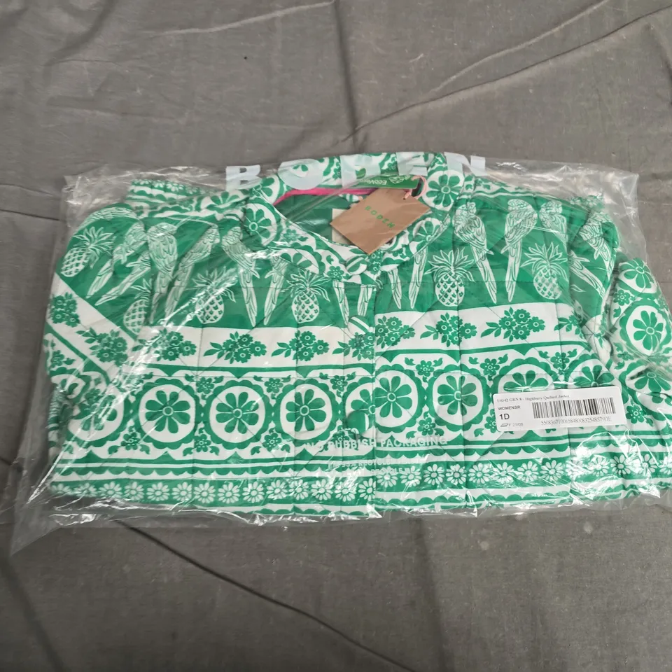 BAGGED BODEN WOMEN'S GREEN & WHITE PRINTED DRESS – SIZE 1D 