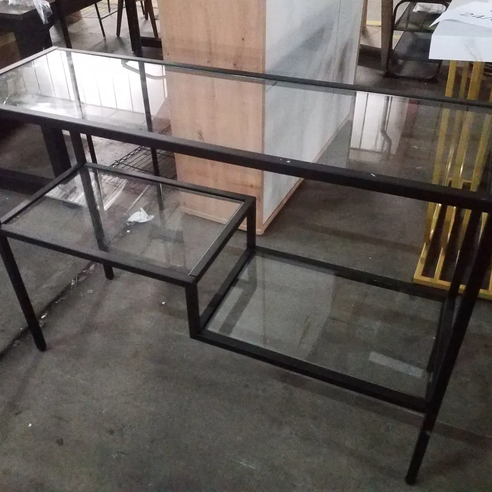 RECTANGULAR CONSOLE TABLE WITH GLASS TOP IN BLACKENED BRONZE