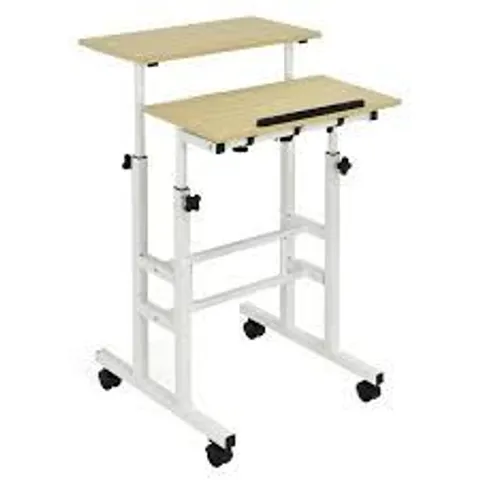 BOXED COSTWAY ADJUSTABLE STANDING DESK ON WHEELS NATURAL