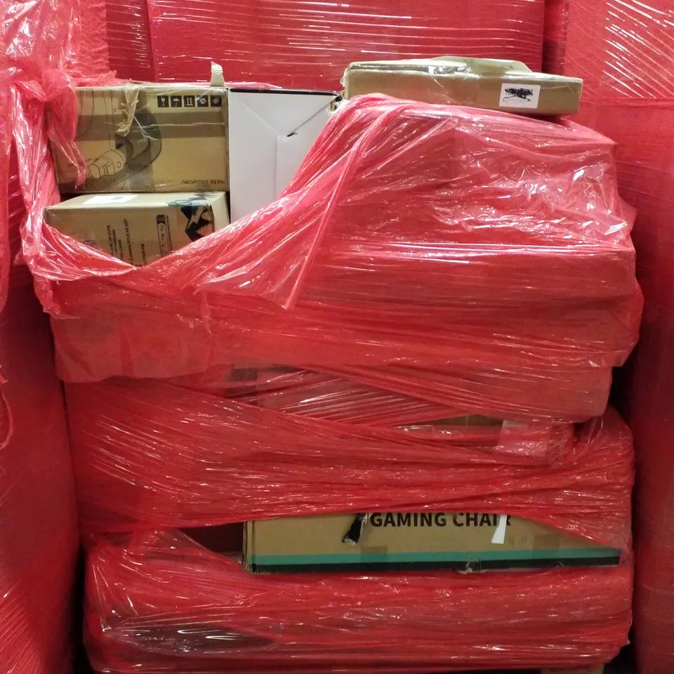 PALLET CONTAINING ASSORTED PRODUCTS INCLUDING DOG CAGE, CAMPING CHAIR, PIZZA MAKER & GAMING CHAIR