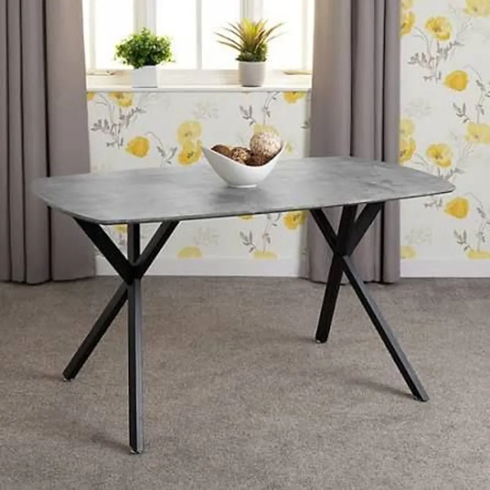 BOXED ATHENS RECTANGULAR DINING TABLE - L80 X W140 X H75 CM - CONCRETE EFFECT/BLACK