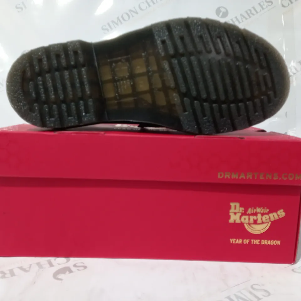 BOXED PAIR OF DR MARTENS ADRIAN YEAR OF THE DRAGON LOAFERS IN BLACK/RED UK SIZE 5