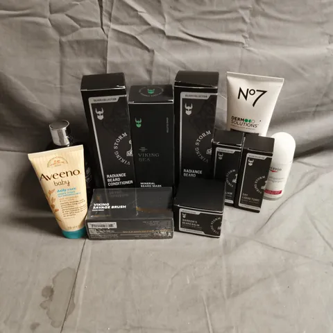 APPROXIMATEY 20 ASSORTED HEALTH AND BEAUTY PRODUCTS TO INCLUDE - BEARD STRUGGLE BEARD CARE - N07 CALMING GEL CLEANSER - AVEENO BABY NAPPY CREAM - ETC