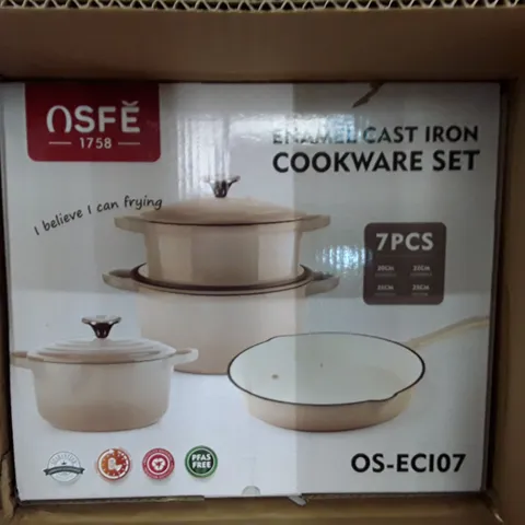 BOXED ENAMEL CAST IRON COOKWARE SET - 7PCS - GREY