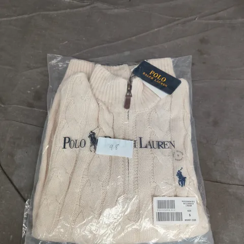 POLO RALPH LAUREN CREAM CABLE KNIT CARDIGAN – ZIP, SIZE UK S