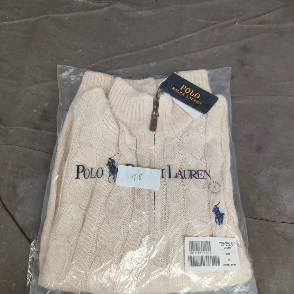 POLO RALPH LAUREN CREAM CABLE KNIT CARDIGAN – ZIP, SIZE UK S