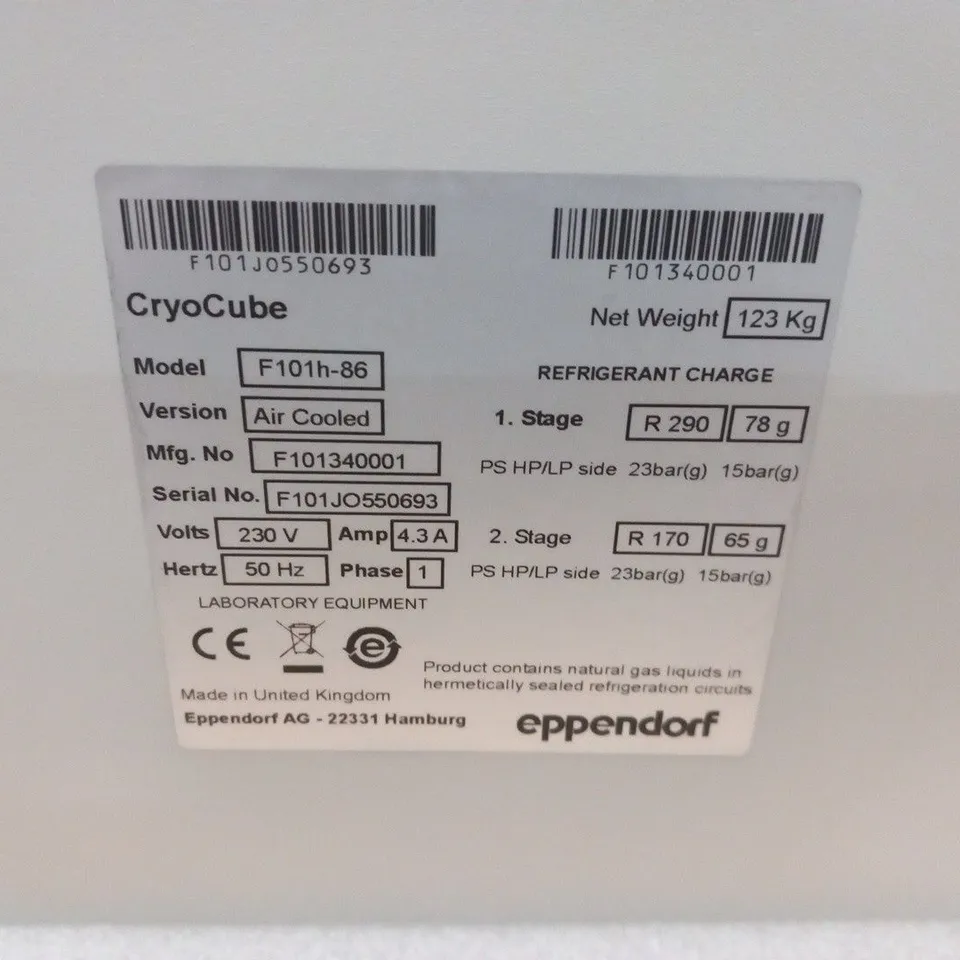 BRAND NEW EPPENDORF CRYO CUBE F101H ULT FREEZER S/N F101JO550693