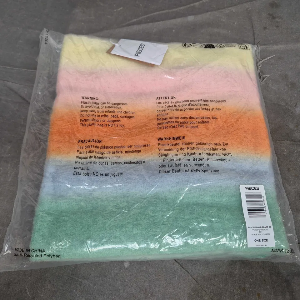 BAGGED PIECES LONG SCARF IN WINTER GREEN MULTI STRIPE