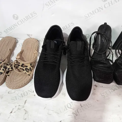 BOX OF APPROXIMATELY 15 ASSORTED PAIRS OF SHOES AND FOOTWEAR ITEMS IN VARIOUS STYLES AND SIZES TO INCLUDE TOPSHOP, TRUFFLE, ETS