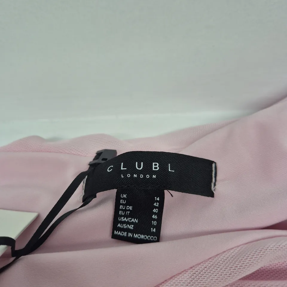 CLUB L LONDON PINK ASYMMETRIC-NECK MAXI DRESS WITH DRAPED DETAILING, UK 14