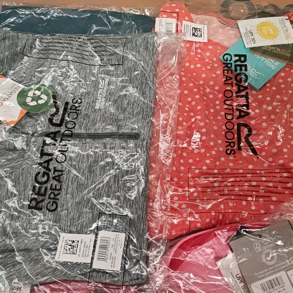 LOT OF 13 ASSORTED BRAND NEW REGATTA CLOTHING ITEMS TO INCLUDE DRESSES, HATS AND TROUSERS - VARIOUS KIDS SIZES