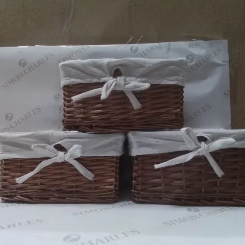 BOXED RECTANGULAR WICKER STORAGE BASKET WITH REMOVABLE LINING (SET OF 3)
