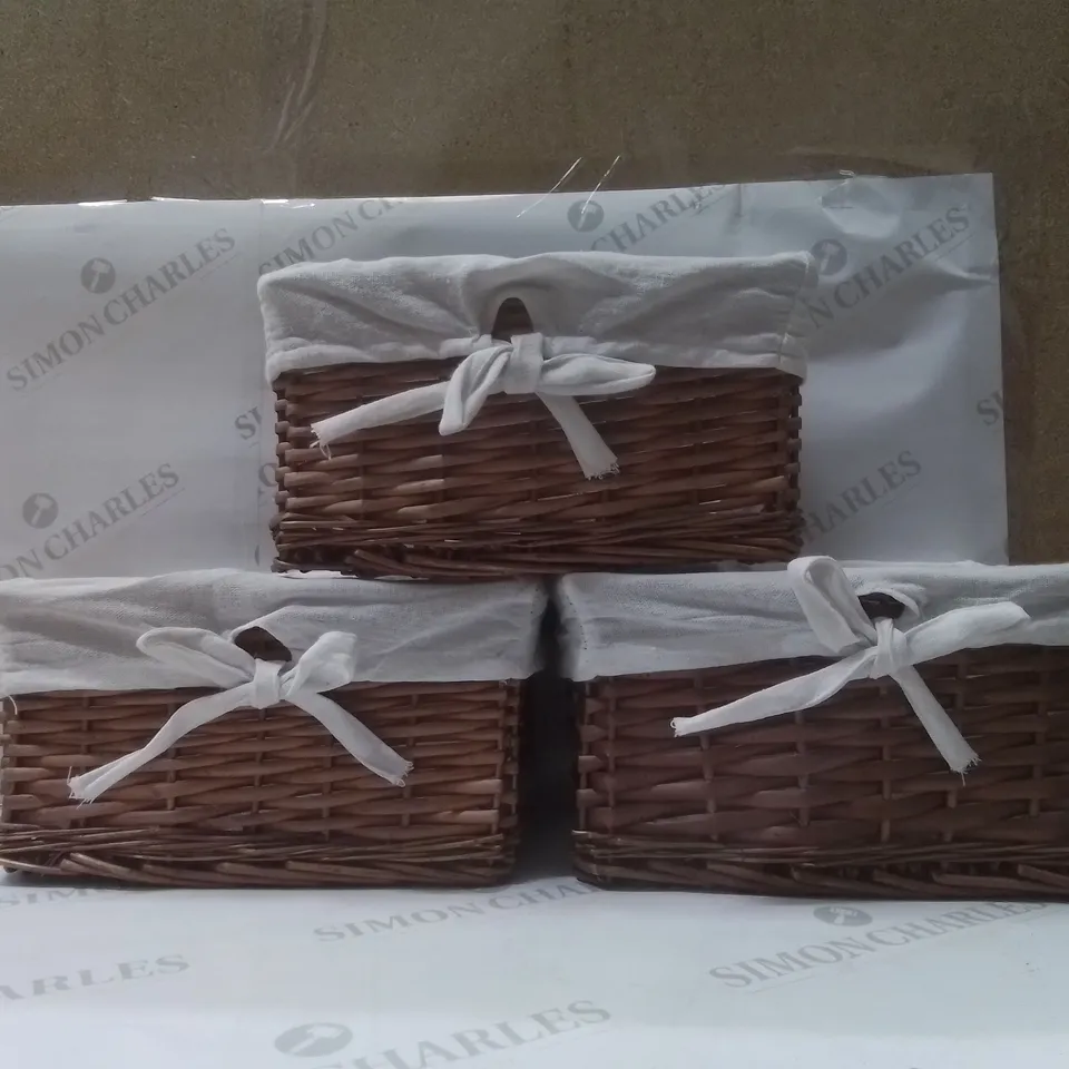 BOXED RECTANGULAR WICKER STORAGE BASKET WITH REMOVABLE LINING (SET OF 3)