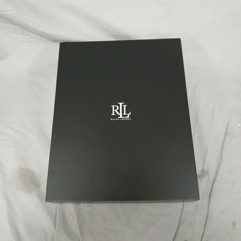 RALPH LAUREN BLACK HAT AND SCARF GIFT SET IN BOX. SCARF MISSING