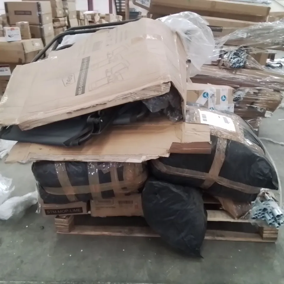 PALLET OF NEO PRODUCTS AND ASSORTED HOUSEHOLD GOODS TO INCLUDE,TUBE TENT,FAN,BBQ GRILL,GRAVITY CHAIRS