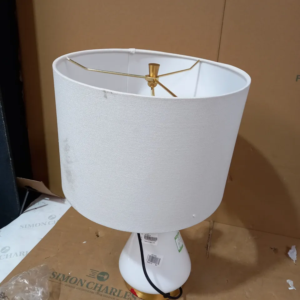 DESIGNER WHITE TABLE LAMP WITH WHITE SHADE