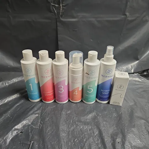 MERWAVE LOT OF 7 ASSORTED HAIRCARE PRODUCTS TO INCLUDE - CLARIFYING SHAMPOO - REFRESH SPRAY - NATURAL OIL - ETC - COLLECTION ONLY