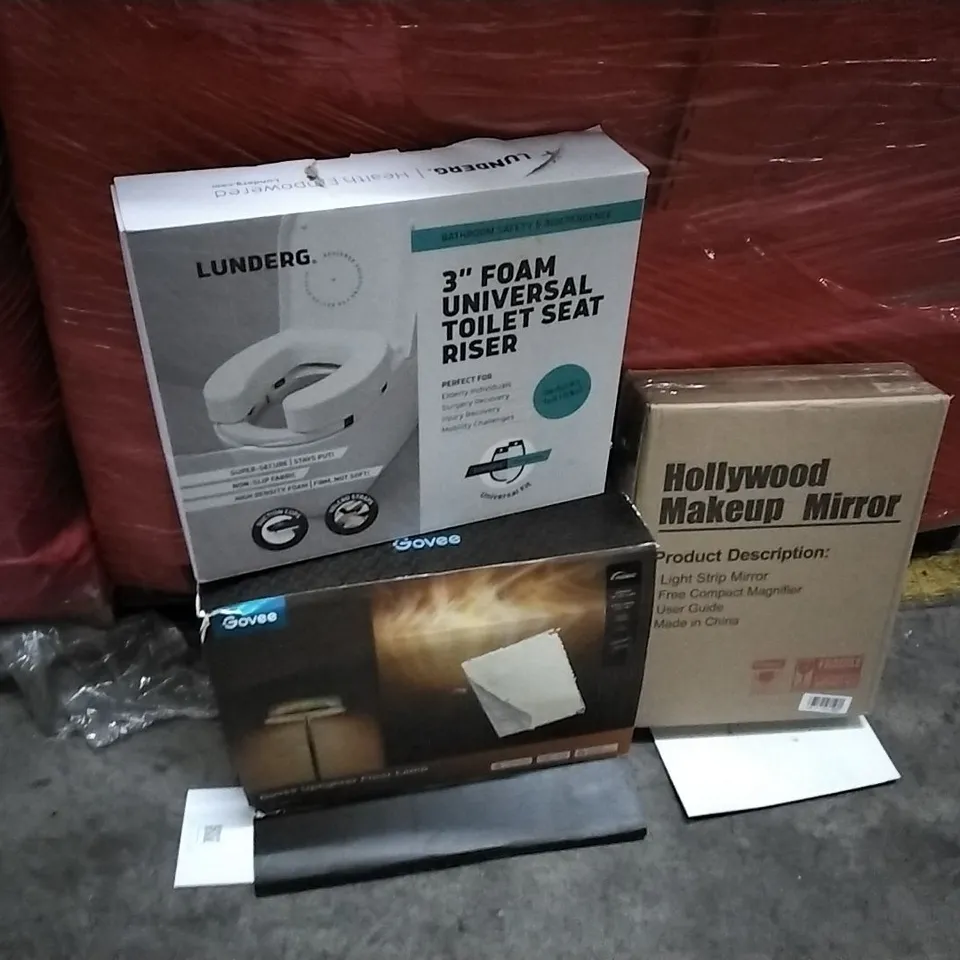 PALLET OF ASSORTED PRODUCTS AND HOUSEHOLD GOODS TO INCLUDE;GOVEE LAMP,MAKE UP MIRROR,UNIVERSAL FOAM TOILET SEAT RISER