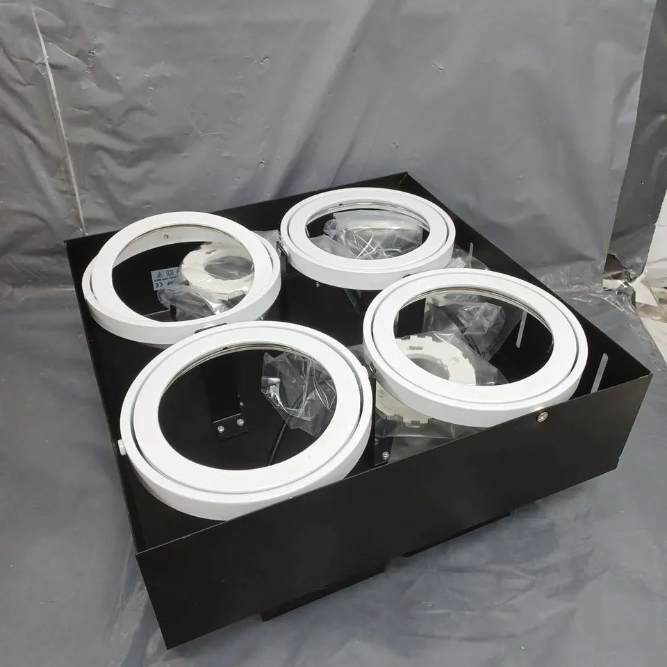6 X BOXED BRAND NEW BOXED EMCOLITE CFL AR111 TRIMLESS 4 HEAD DOWNLIGHTS - COLLECTION ONLY 