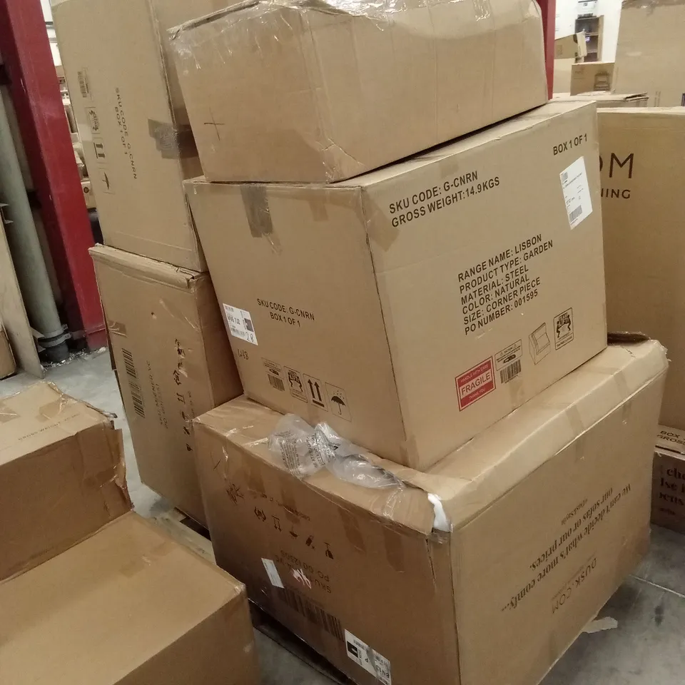 PALLET OF ASSORTED DUSK INCOMPLETE FURNITURE PARTS AND PIECES