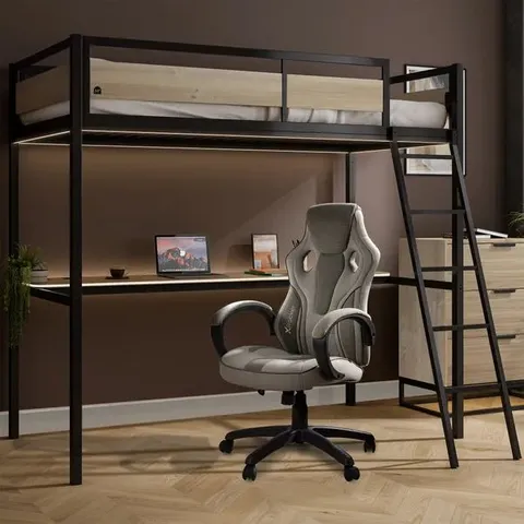  BOXED XR LIVING DENVER SINGLE HIGH SLEEPER WITH APP CONTROLLED LED LIGHT - OAK FINISH (2 BOXES)