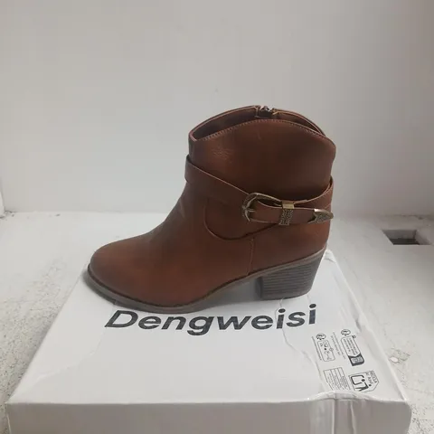DENGWEISI WOMEN'S BROWN LEATHER-LOOK ANKLE BOOTS – UK 4 (EU 37)