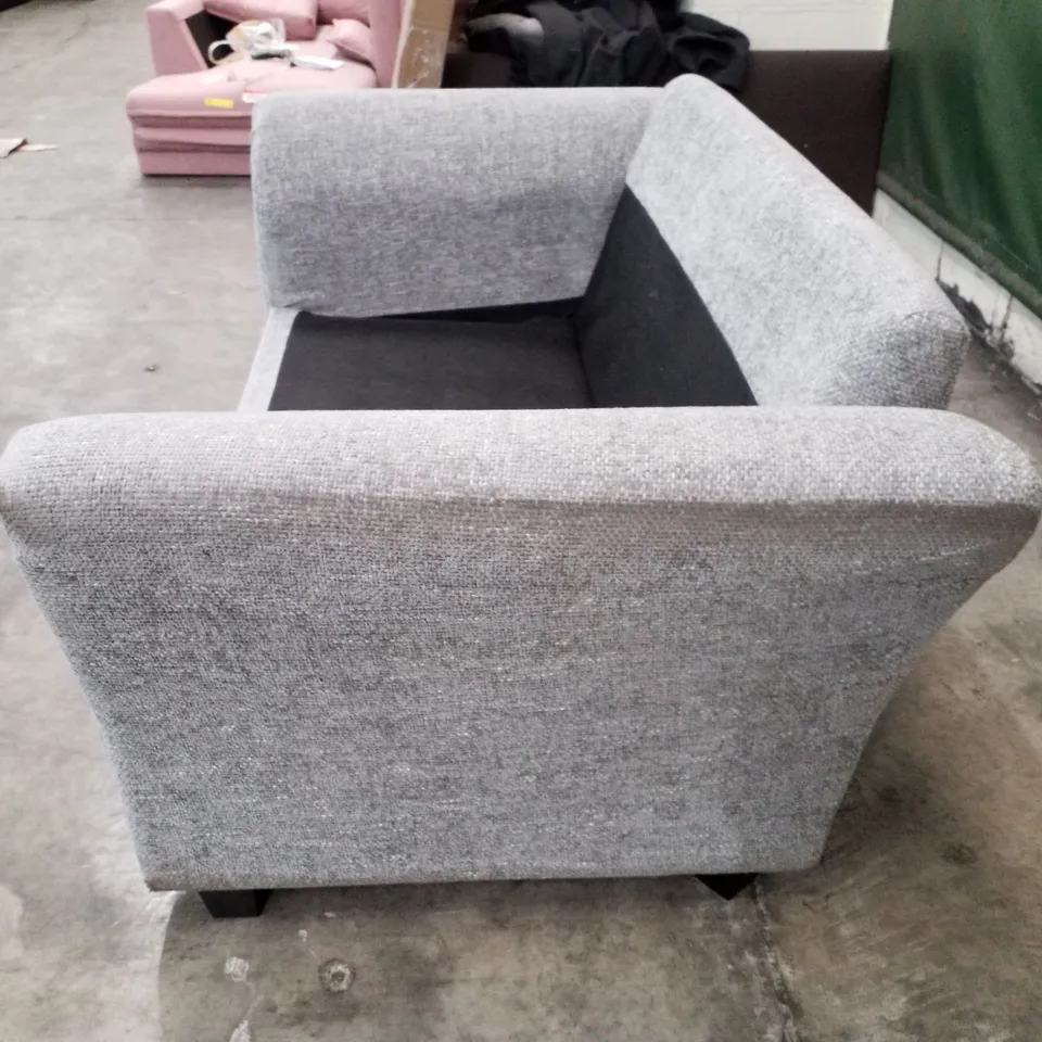 QUALITY DESIGNER 2 SEATER SOFA - LIGHT GREY CHUNKY WEAVE FABRIC 