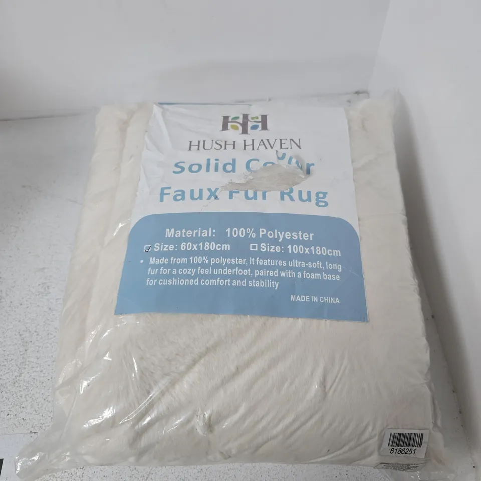 BAGGED HUSH HAVEN SOLID COLOUR FAUX FUR RUG (60X180CM)