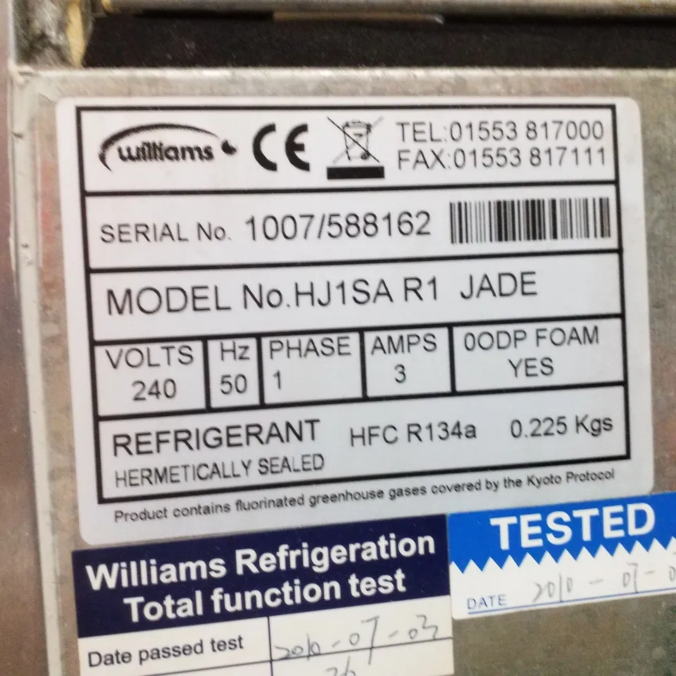 WILLIAMS HJ1SA R1 JADE STAINLESS STEEL SINGLE DOOR TALL LARDER FRIDGE