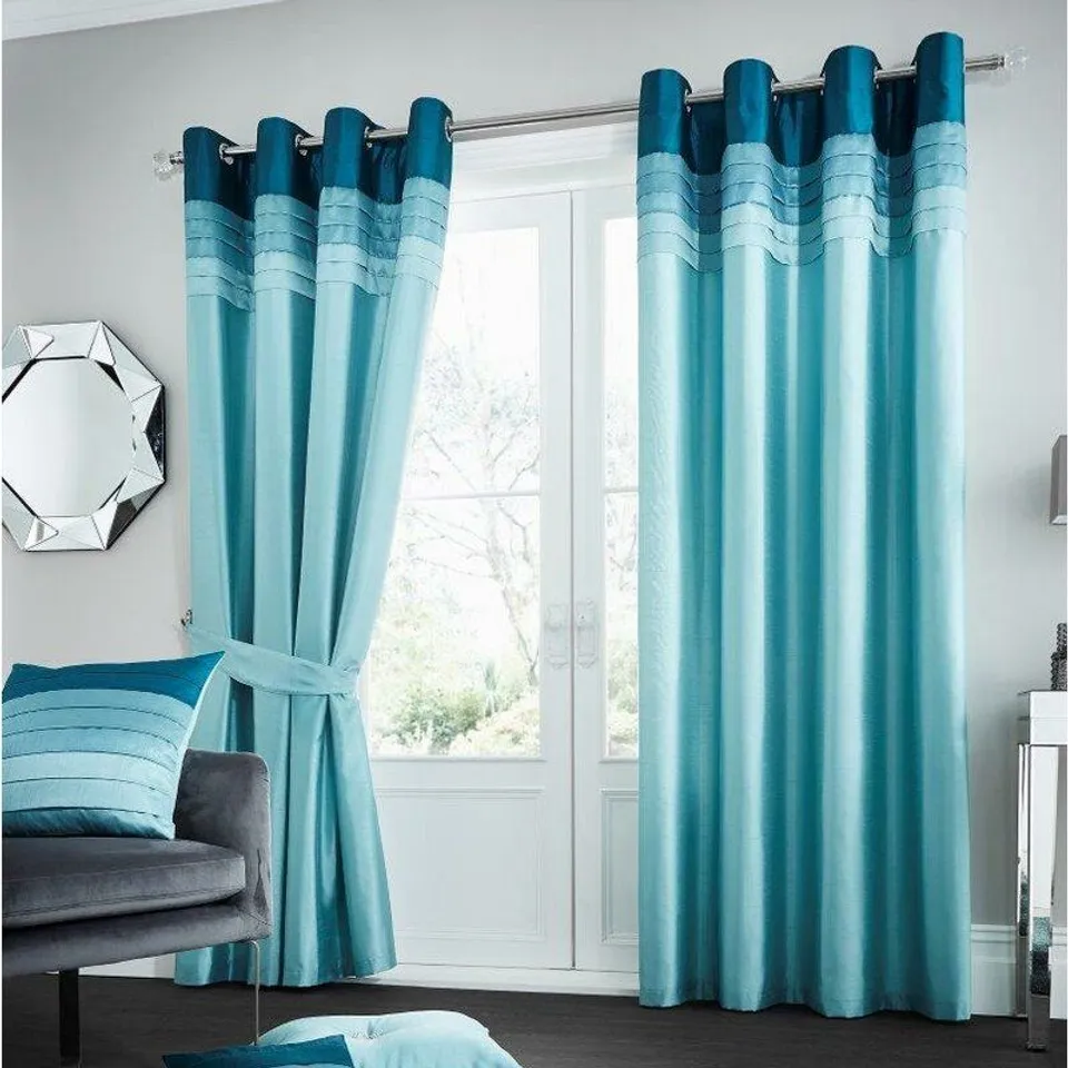 BAGGED GEISE EYELET ROOM DARKENING CURTAINS - TEAL FINISH
