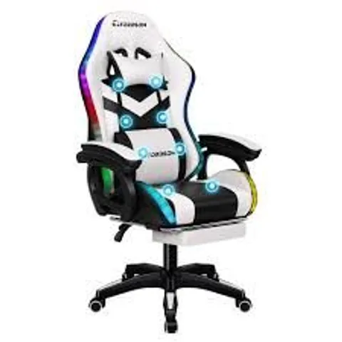 BOXED ELFORDSON GAMING OFFICE CHAIR - WHITE & BLACK