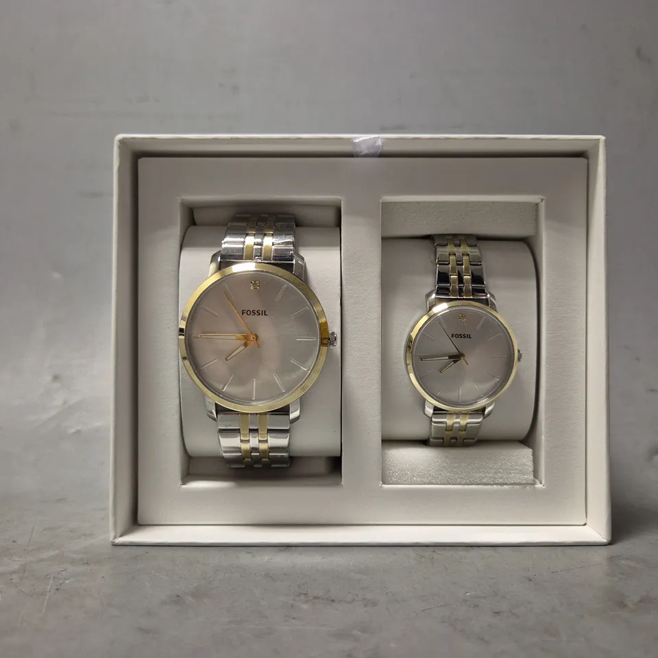 BOXED FOSSIL HIS AND HER CLASSIC WATCH 
