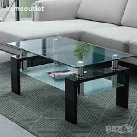 BOXED RECTANGLE GLASS COFFEE TABLE MODERN LIVING ROOM FURNITURE SHELF BLACK/WHITE WOOD (1 BOX)