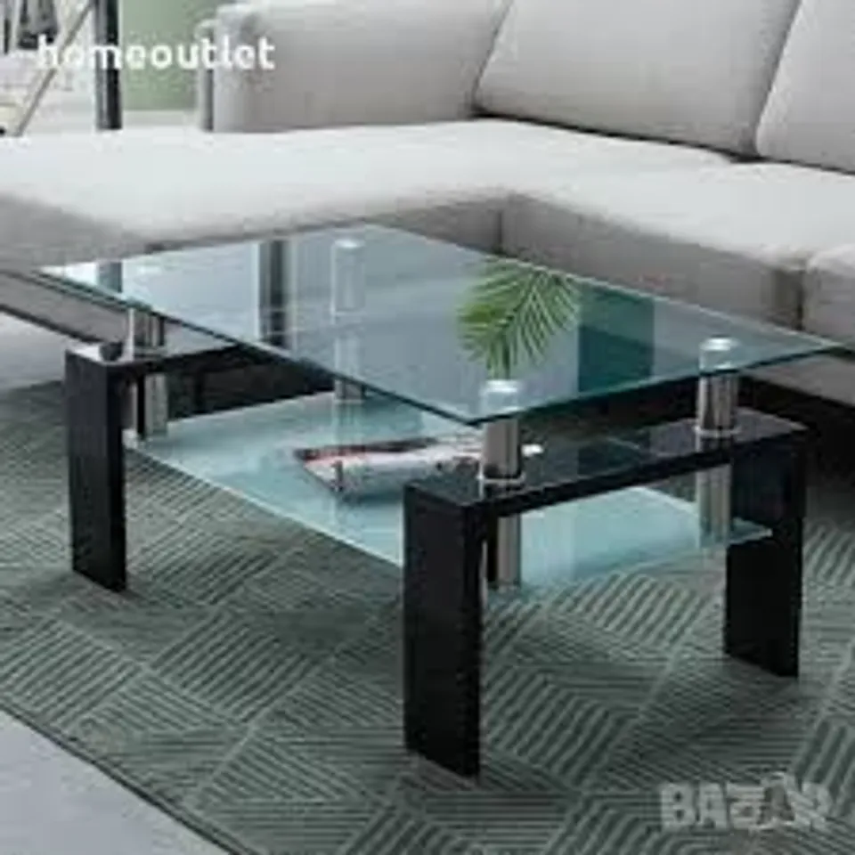 BOXED RECTANGLE GLASS COFFEE TABLE MODERN LIVING ROOM FURNITURE SHELF BLACK/WHITE WOOD (1 BOX)