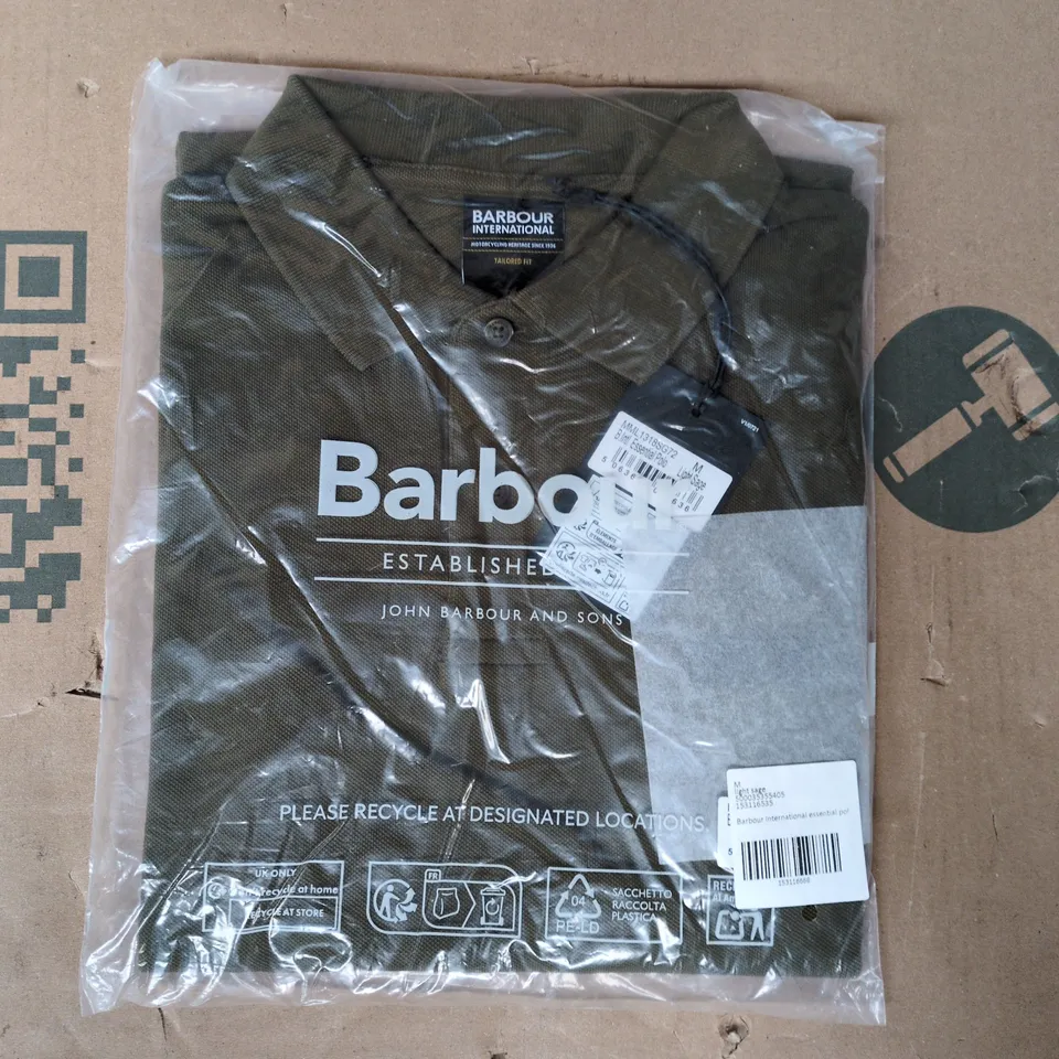 BAGGED BARBOUR INTERNATIONAL ESSENTIAL POLO TOP IN LIGHT SAGE SIZE MEDIUM