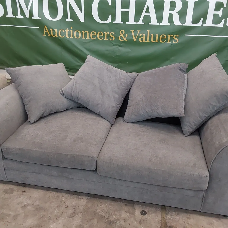 DESIGNER BETZ THREE SEATER SOFA WITH SCATTER CUSHIONS GREY FABRIC
