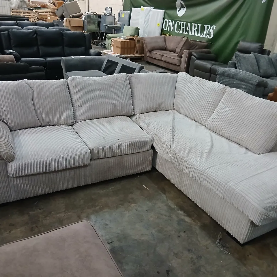 DESIGNER BEIGE CORDED FABRIC CORNER SOFA