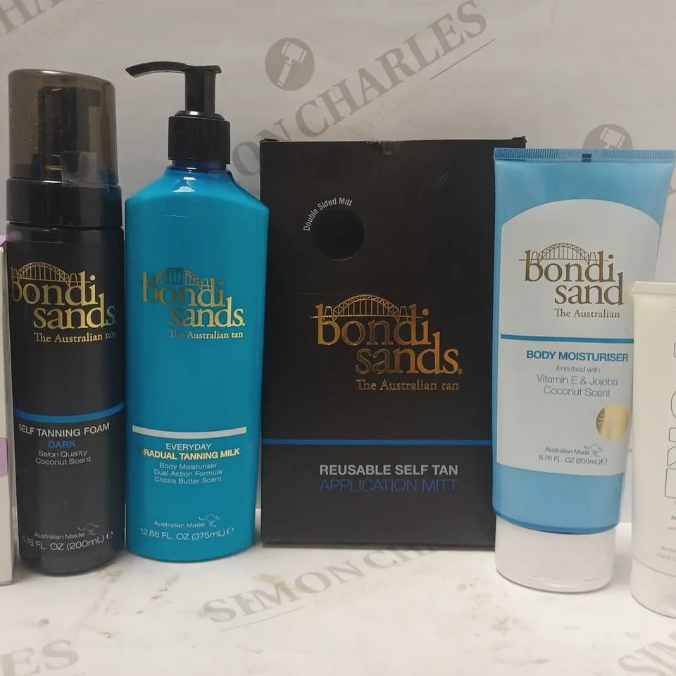 LOT OF 6 ASSORTED BONDI SANDS PRODUCTS TO INCLUDE DAYDREAM MOISTURISER, GRADUAL TANNING MILK, TANNING SLEEP MASK, ETC 
